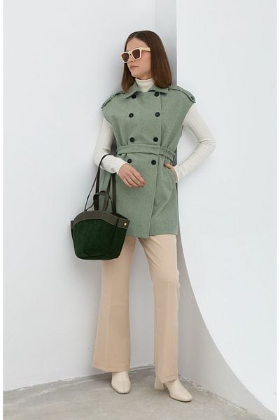 Fatma Atasoy Belted Stamp Oversize Mint Midi Vest
