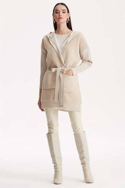 Tığ Triko Tıp Triko Kolları Saç Örgülü Kürk Garnili Triko Hırka