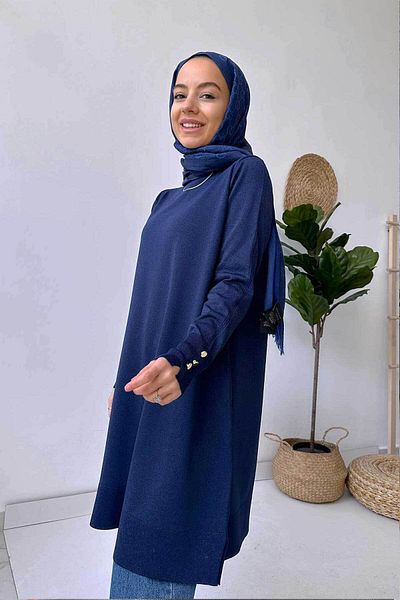 Ka Hijab Μια φόρμα Sparkling Mercerized Hijab Tunic - Navy Blue