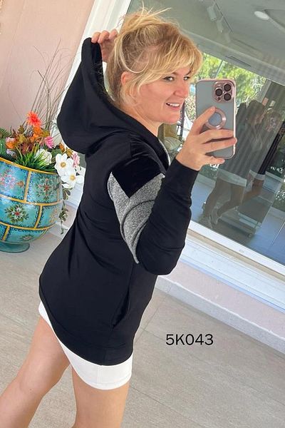 İnce Topuk Блуза от 2 прежди с качулка и брокат 5k043