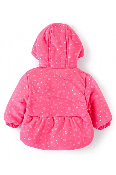 Babyhug Full Sleeves Hooded Sweat jacket with Polka Dot Design & Bow Applique - Pink
