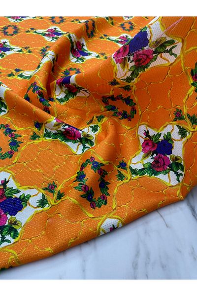 ipekkumaş Țesătură de in pentru rochie cu model de flori de tiglon auriu Produsul nostru este vândut în bucăți 1 bucată 1 metru