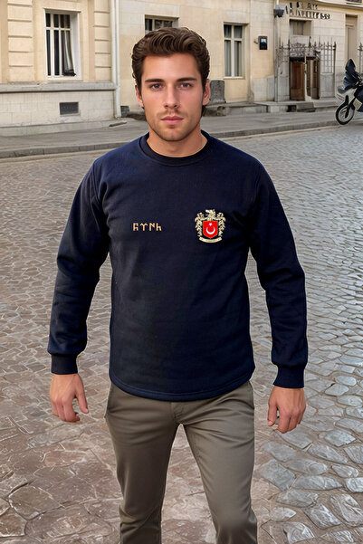 WİDİ سويت شيرت أسود مطبوع عليه رمز الذئب الأبيض التركي وعلم تركيا والذئب التركي