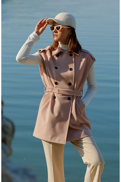 Fatma Atasoy Belted Stamp Oversize Powder Midi Vest