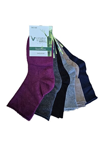 vtex socks Pachet de 6 fără cusături șosete de damă din bambus fără elasticitate, culori mixte, culori închise, 6 perechi