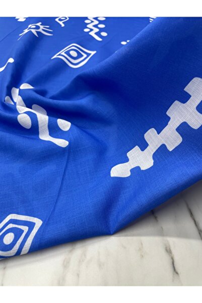 ipekkumaş قماش الكتان ذو النمط الأوزبكي الأزرق يباع بالقطعة 1 قطعة 1 متر