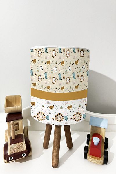 dekomingo ORANGE STRIPED WHITE ANIMALS PATTERNED CHILDREN'S ROOM LAMP
