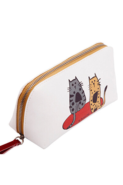 Biggdesign Faux Leather White Cats Makeup Bag