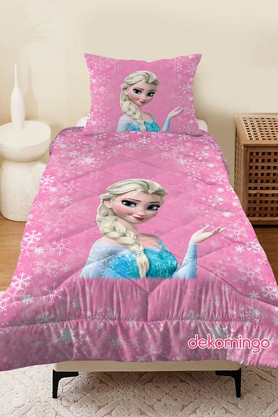 dekomingo Elsa Pink Kapitone Yorgan for Baby and Children's Room