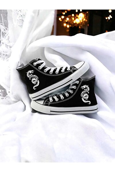 ELİTE STEP Cizme cu dragon alb și negru, unisex, cu imprimeu, cu gleznă lungă...