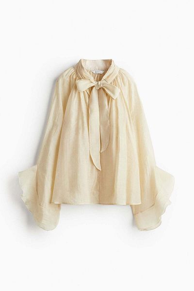 H&M Sheer Tie-neck Blouse
