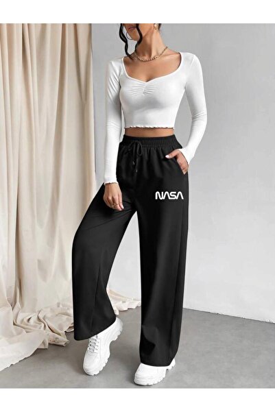 berfmoda Pantaloni de trening largi cu imprimeu NASA