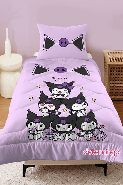 dekomingo Patterned Lilac Kuromiler Quilted Quilt with Ears