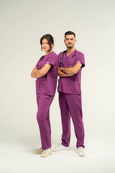 BOSKAMİ MEDİKAL Core Flex Unisex Purple Scrubs Set - Luxury Lycra Bottom and Top Set