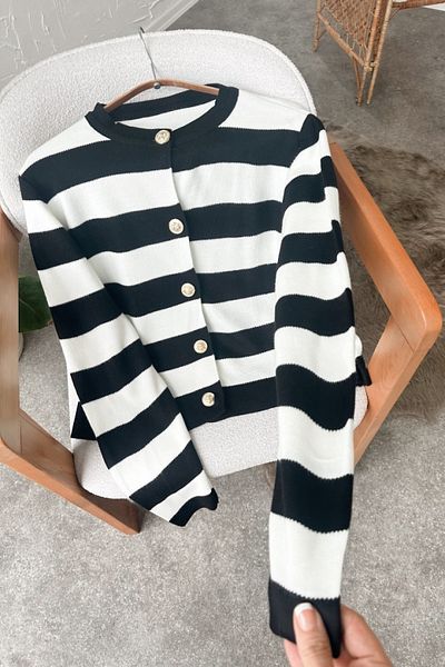 Poliyance Nare Black Striped Cardigan