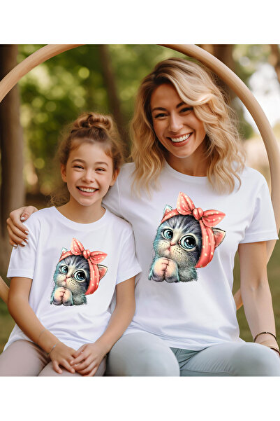 ASELİNDA Tricou imprimat cu pisică drăguță pentru mamă și fiică (adăugați 2 b...