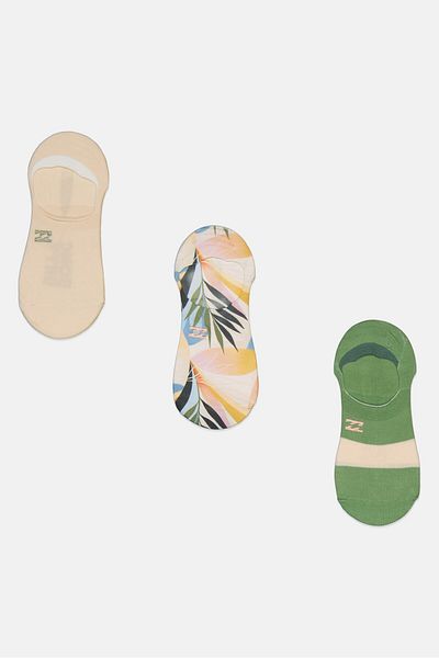 BİLLABONG Women 3 Pair Ultra Low No Show Socks, Green