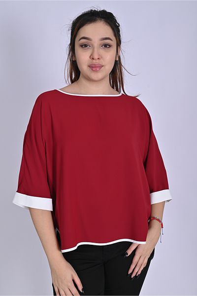 UNIQUE LADY Plain Stylish Large Size Women's Blouse with Piping