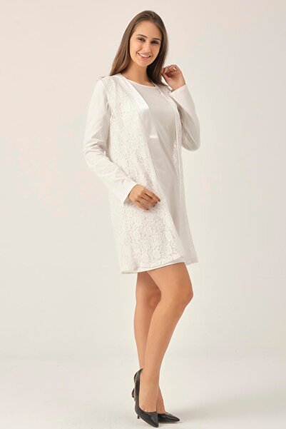 Darlin Moda Women's Ecru Lace Blouse Vest Double Set Dm298