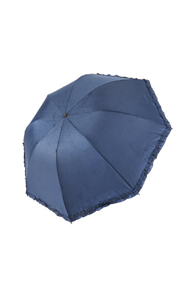 Angel Eyes Lacivert Fırfırlı Açılır Yağmura Dayanıklı Yarasa Şemsiye 8 TELLİ