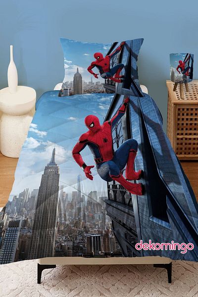 dekomingo SPIDER MAN BUILDING PATTERNED QUILTED KIDS QUILT AND PILLOW CASE