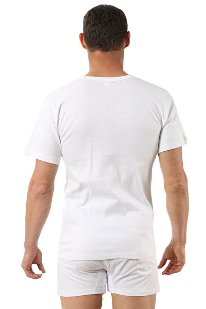 ÖZKAN underwear Özkan 0115 3-Pack Men's 100% Cotton Rib Fabric Stretchy Comfortable Wide Collar Short Sleeve Undershirt Undershirt