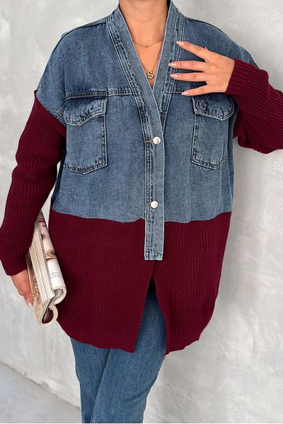 FEMELLE Tricotaj de damă bordeaux Design detaliat Jachetă de blugi oversize