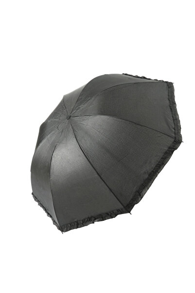 Angel Eyes Siyah Fırfırlı Açılır Yağmura Dayanıklı Yarasa Şemsiye 8 TELLİ