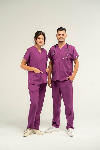 BOSKAMİ MEDİKAL Core Flex Unisex Purple Scrubs Set - Luxury Lycra Bottom and Top Set