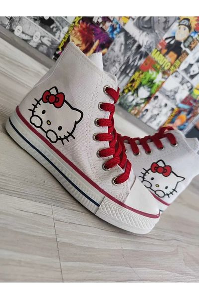 ELİTE STEP Cizme Hello Kitty Kuromi alb-negru, cu șireturi, pantofi sport din in, pantofi sport