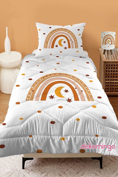dekomingo MUSTARD RAINBOW PATTERNED QUILTED CHILDREN'S QUILT AND PILLOW CASE