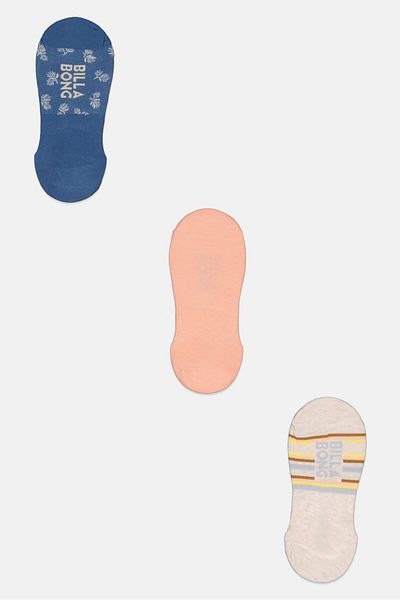 BİLLABONG Kids Girl 3 Pair Allover Print Invisible Socks, Blue