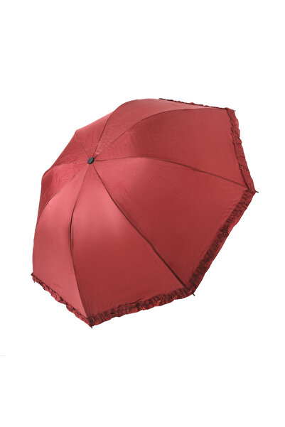 Angel Eyes Bordo Fırfırlı Açılır Yağmura Dayanıklı Yarasa Şemsiye 8 Telli