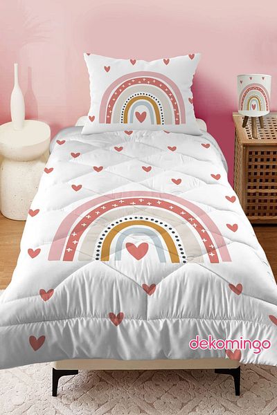 dekomingo Pudra Children's Rainbow Patterned Quilted Children's Quilt and Pillow Case