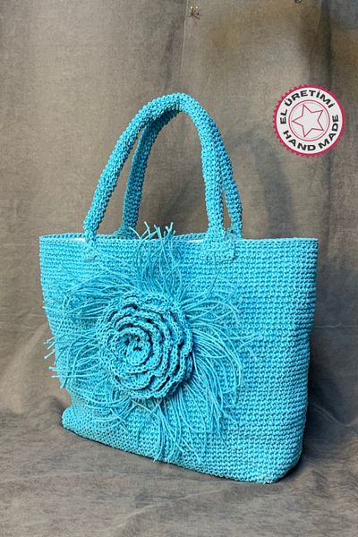 Uretti - Yıldız 7202 Geantă elegantă albastră cu flori din hârtie tricotată manual