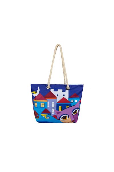 Biggdesign Owl And City Beach Bag