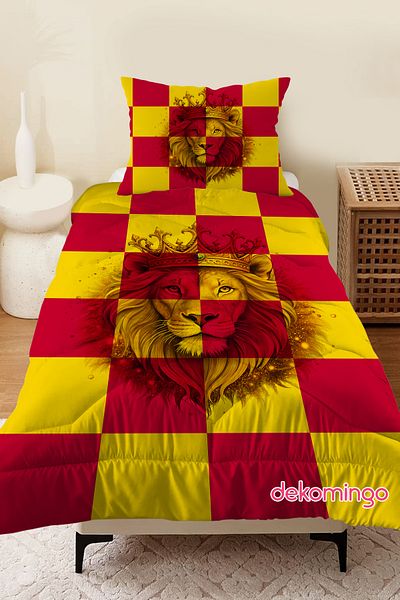 dekomingo Yellow Red Lion Patterned Baby and Kids Room Quilted Quilt