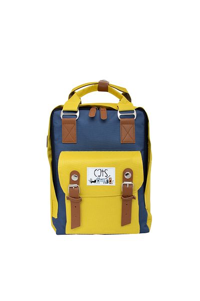 Biggdesign Rucsac pentru femei Cats cu port de încărcare USB, rezistent la apă, ușor, laptop de 14 inchi, galben