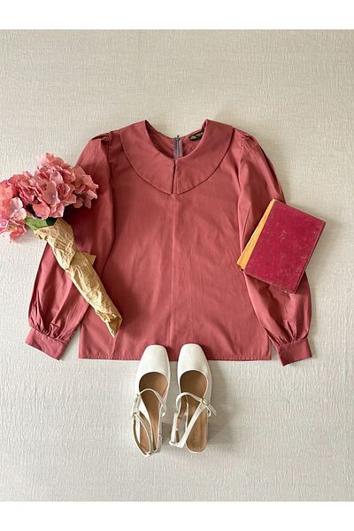 KÜÇÜĞÜM BUTİK Μπλούζα από Dusty Rose Poplin με μικρό γιακά