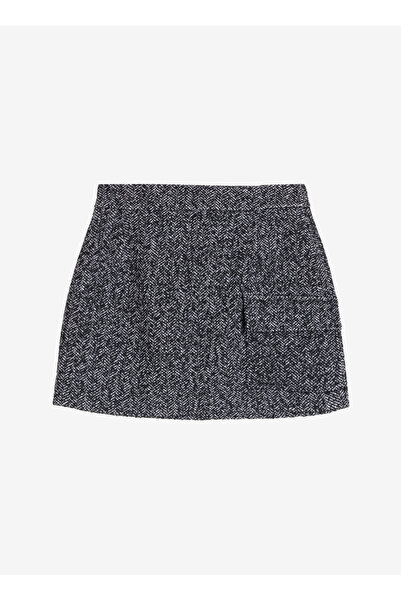 BROOKS BROTHERS Normal Bel Siyah - Beyaz Kadın Balıksırtı Desenli Mini Etek B...