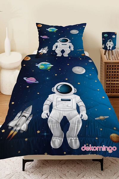 dekomingo ASTRONAUT PLANET PATTERNED QUILTED CHILDREN'S QUILT AND PILLOW CASE