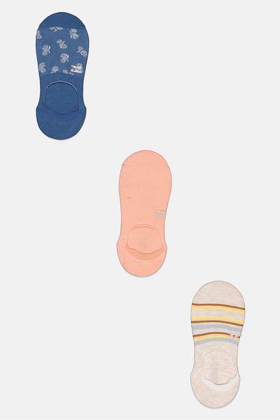 BİLLABONG Kids Girl 3 Pair Allover Print Invisible Socks, Blue