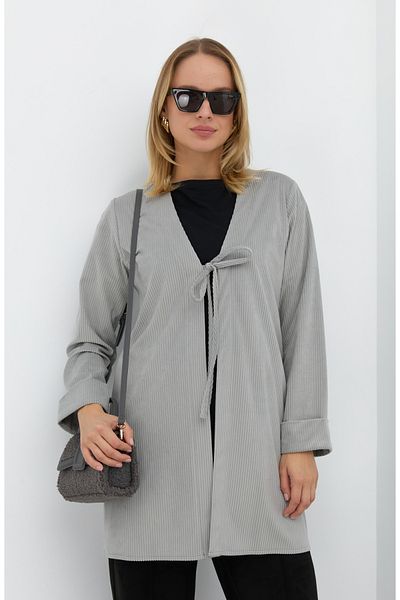 Fatma Atasoy Kimono gri cu dantelă din catifea