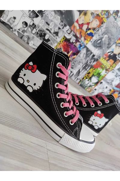 ELİTE STEP Cizme Hello Kitty Kuromi alb-negru, cu șireturi, pantofi sport din in, pantofi sport