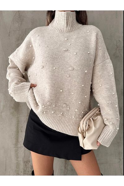 dshee woman Pulover premium cu pompon și perle