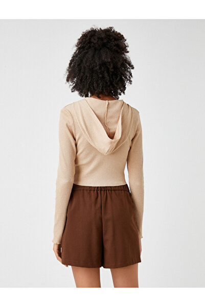 Koton Crop Cardigan Hooded Zippered