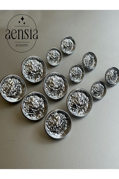aensia Silver Medium Curved Wrinkled Crinkle Metal Button Set - Pack of 12 (6 Large + 6 Small)