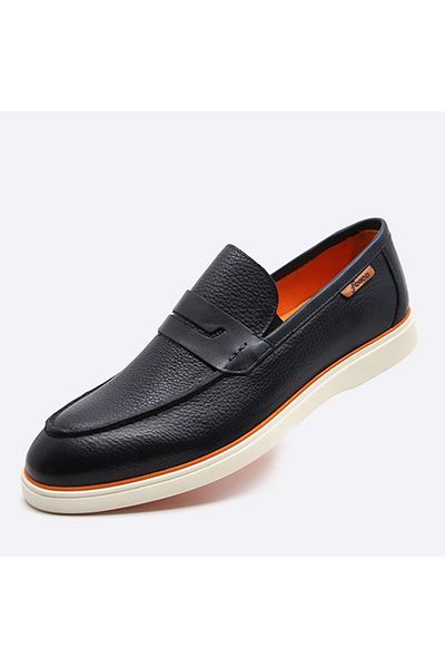 Fosco Navy Blue Genuine Leather Flotter Casual Shoes - 9939