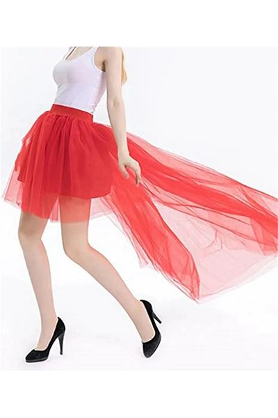 NSMLİFE Fashion Elastic Waist Prom Skirt for Vacation and Travel - Front Short and Back Long Puff Skirts