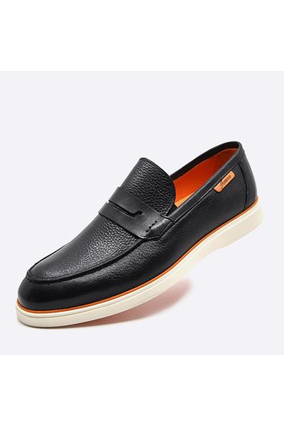 Fosco Genuine Leather Black Casual Flotter Shoes - 9939
